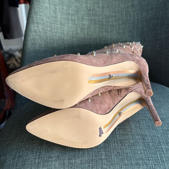 Sam Edelman Brown Studded Waylyn Tall Boots tan suede women’s pointy toe 7.5 NWT - Picture 15 of 16